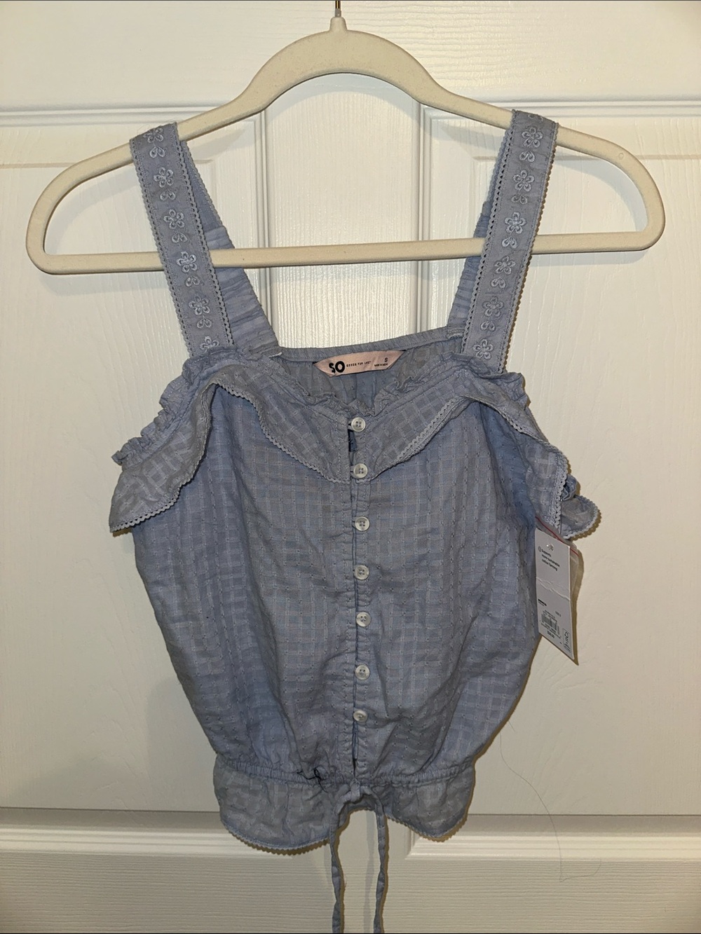 Sleeveless Ruffle Button-Front Light Blue Blouse